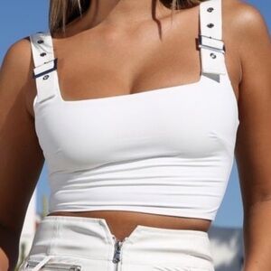 Tiger Mist White Tank Top with Buckle Straps